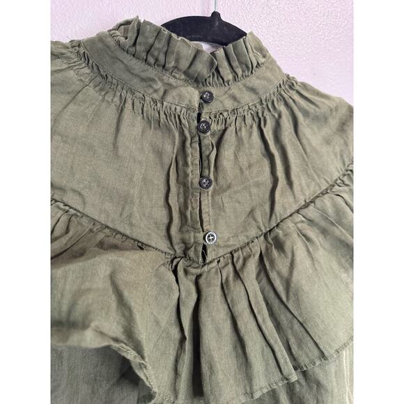 FRAME Green Ruffle Flounce Top in Fatigue Small - Picture 5 of 7